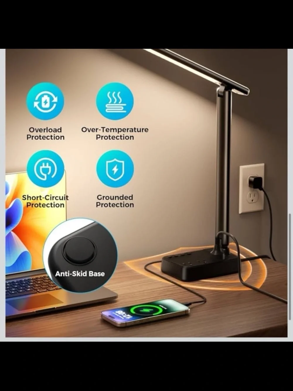LED Desk Lamp with USB Charging 3AC outlets 4 USB ports